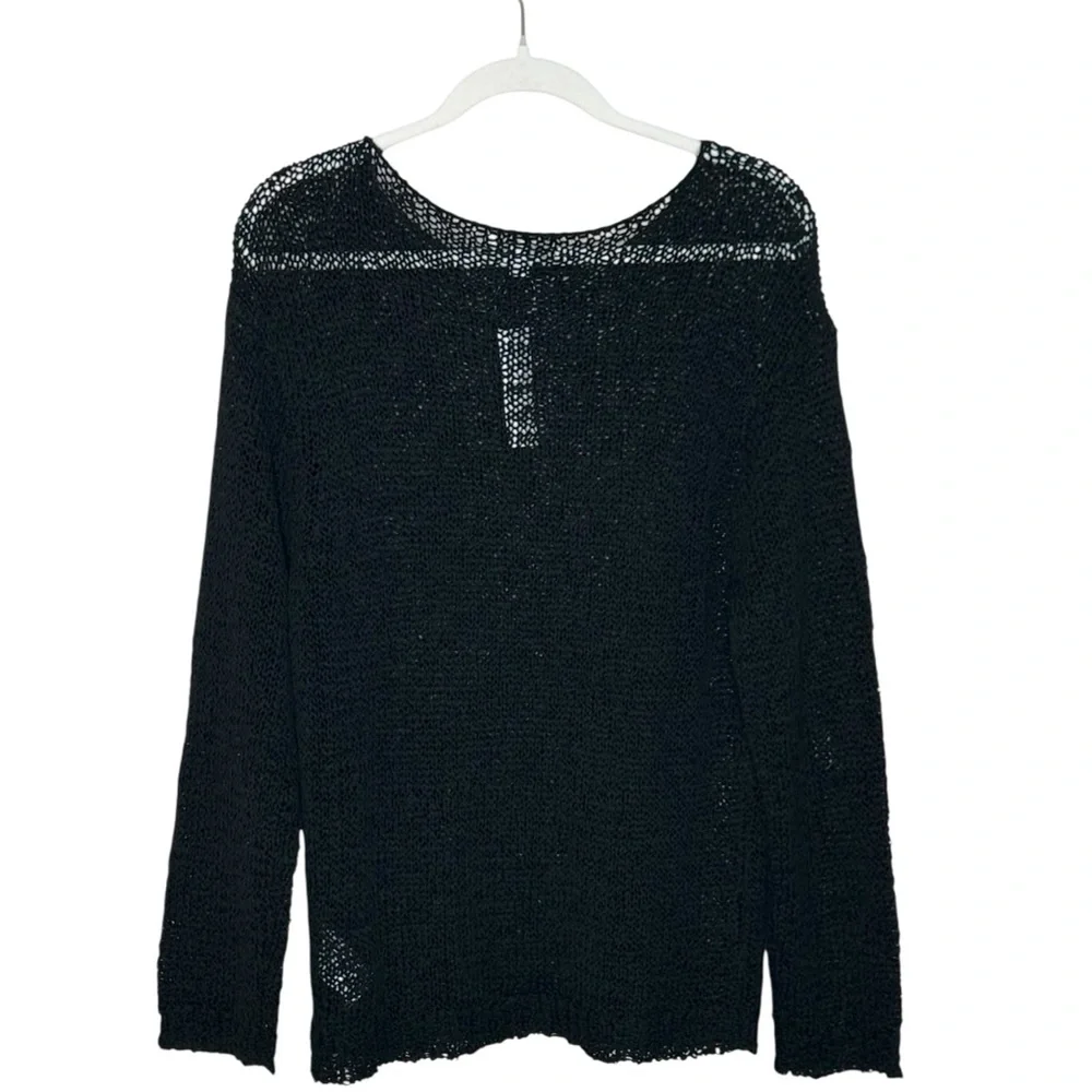 J. Crew Black Open-Knit Crewneck Sweater